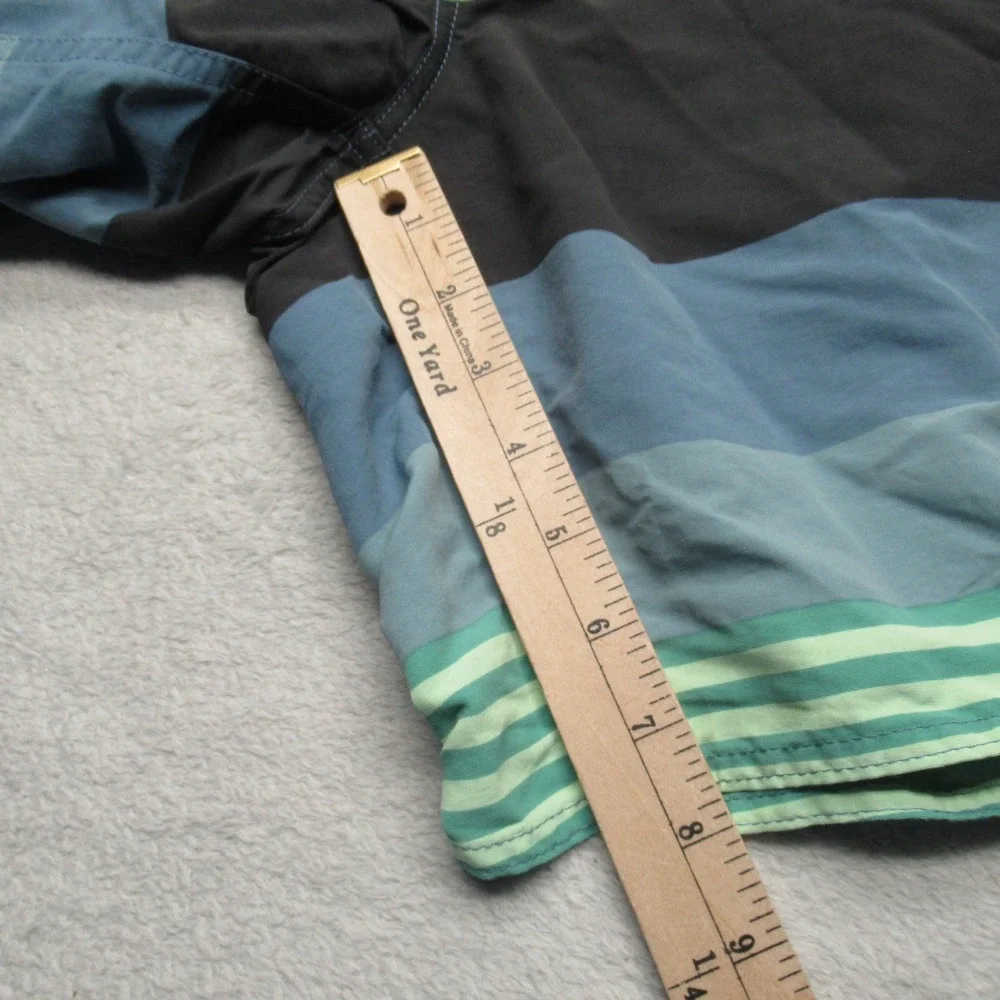 Patagonia‎ Wavefarer Boardshorts Mens 34 Blue Green Striped Pocket Lace Up Beach